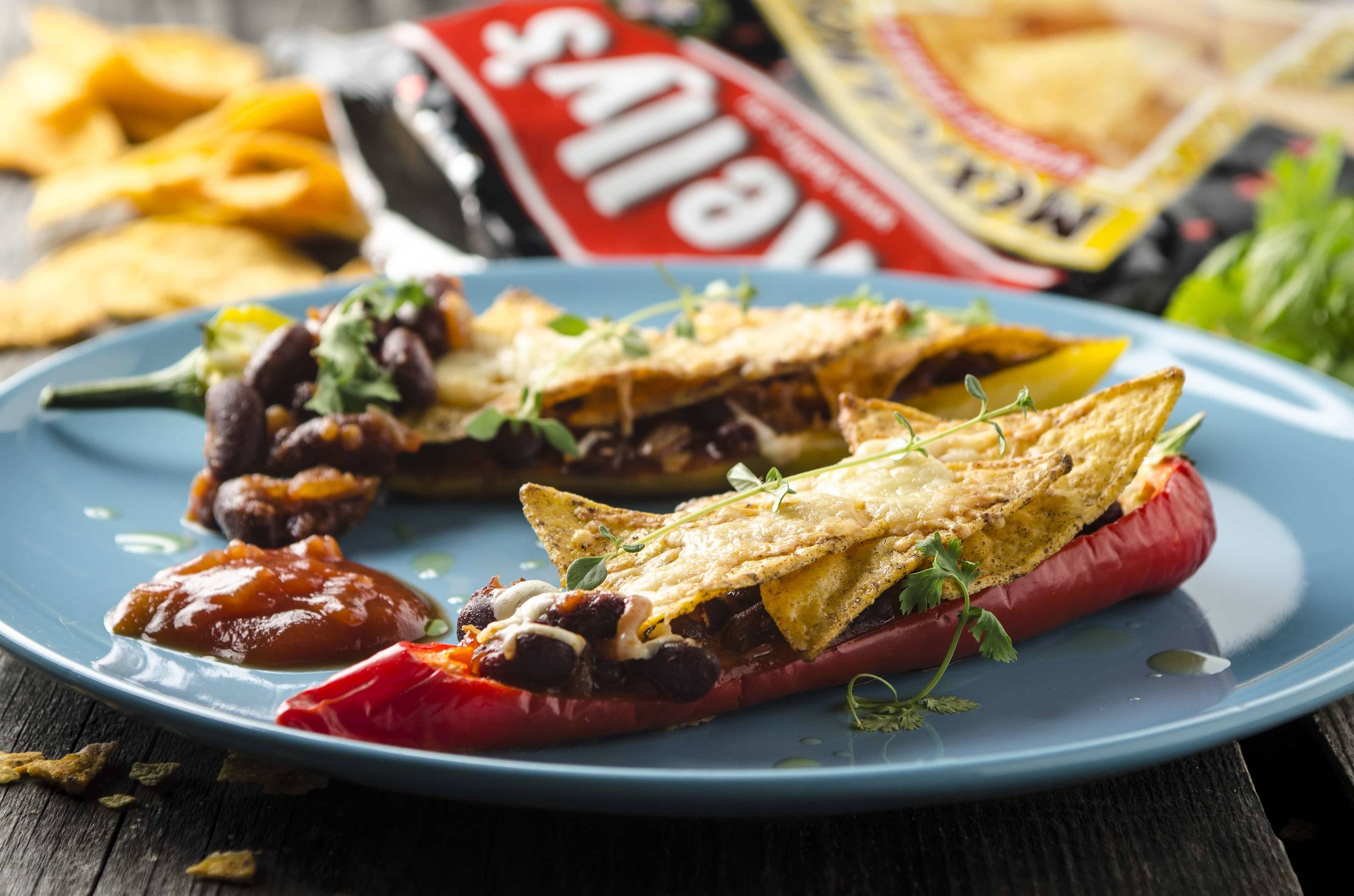 Gefüllte Paprika mit Käferbohnen und Tortilla-Chips Rezept