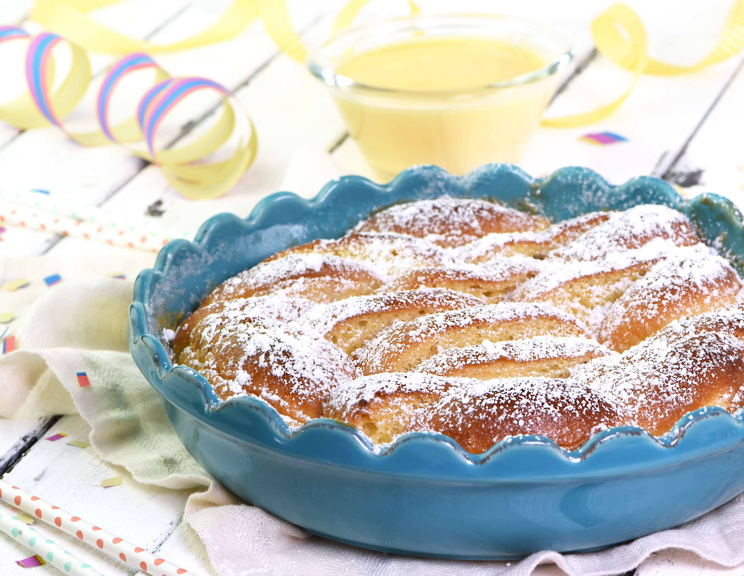 Krapfenauflauf mit Vanillesauce Krapfenauflauf mit Vanillesauce